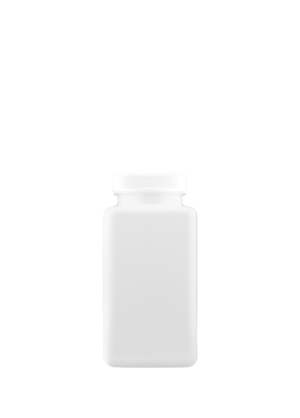 Quadratische Pillendose PET 300 ml weiß mit Verschluss gerippt mit Monoseal-Einlage mit Lasche