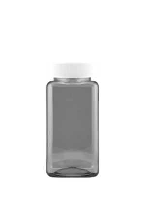 Quadratische Pillendose PET 500 ml klar mit kindergesichertem Verschluss gerippt