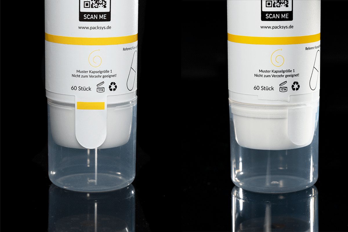 Comparison of tamper-evident label: unopened and opened