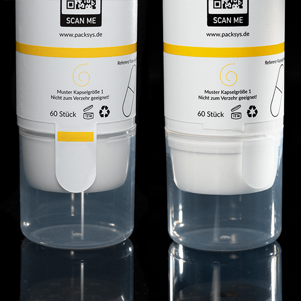 Kapselspender_Originalität Etikett mit Erstöffnungsschutz